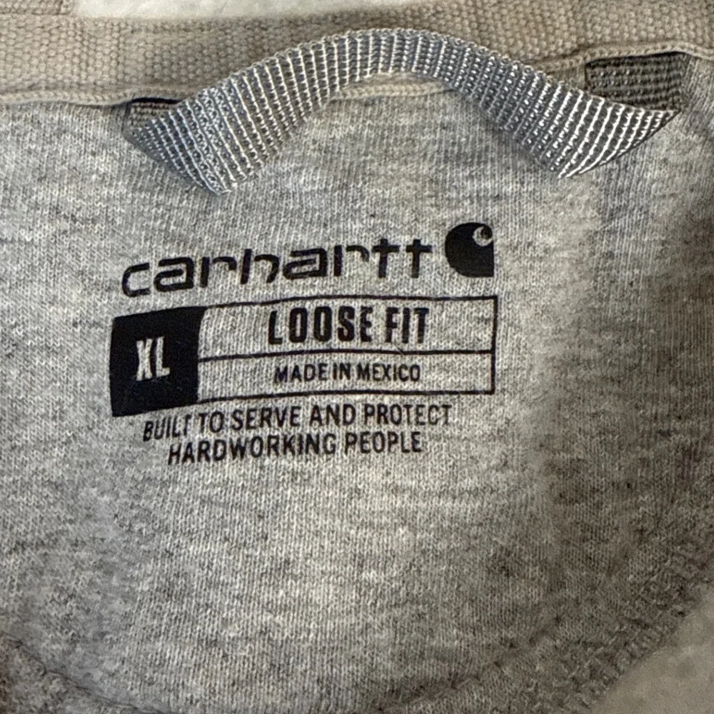 Carhartt Loose Fit Hoodie Heather Gray Graphic‎ Sleeve Mens XL Workwear Pullover